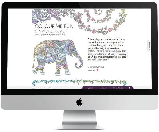 The Indigo Colouring Book Shop shown on a large iMac screen