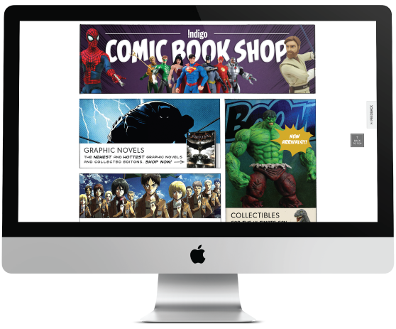 The Indigo Comic Book Shop shown on a large iMac screen