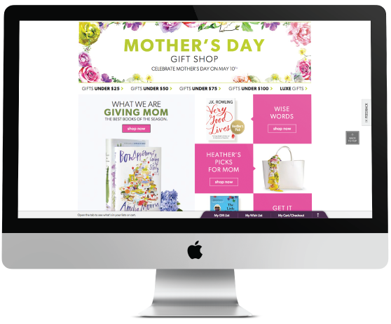 The Indigo Mother's Day Shop shown on a large iMac screen
