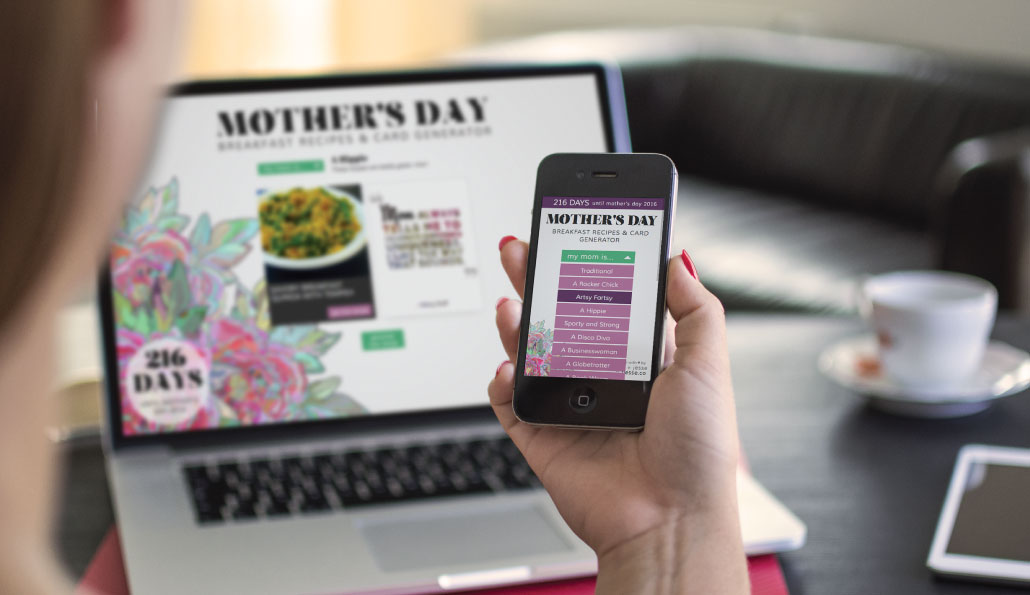 Mother's Day Generator shown on iPhone and macbook