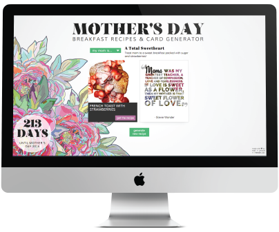 Mother's Day Generator App shown on a large iMac screen